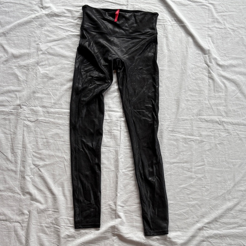 SPANX Faux Leather Leggings Metallic Gray Snakeskin Pattern Women’s Small